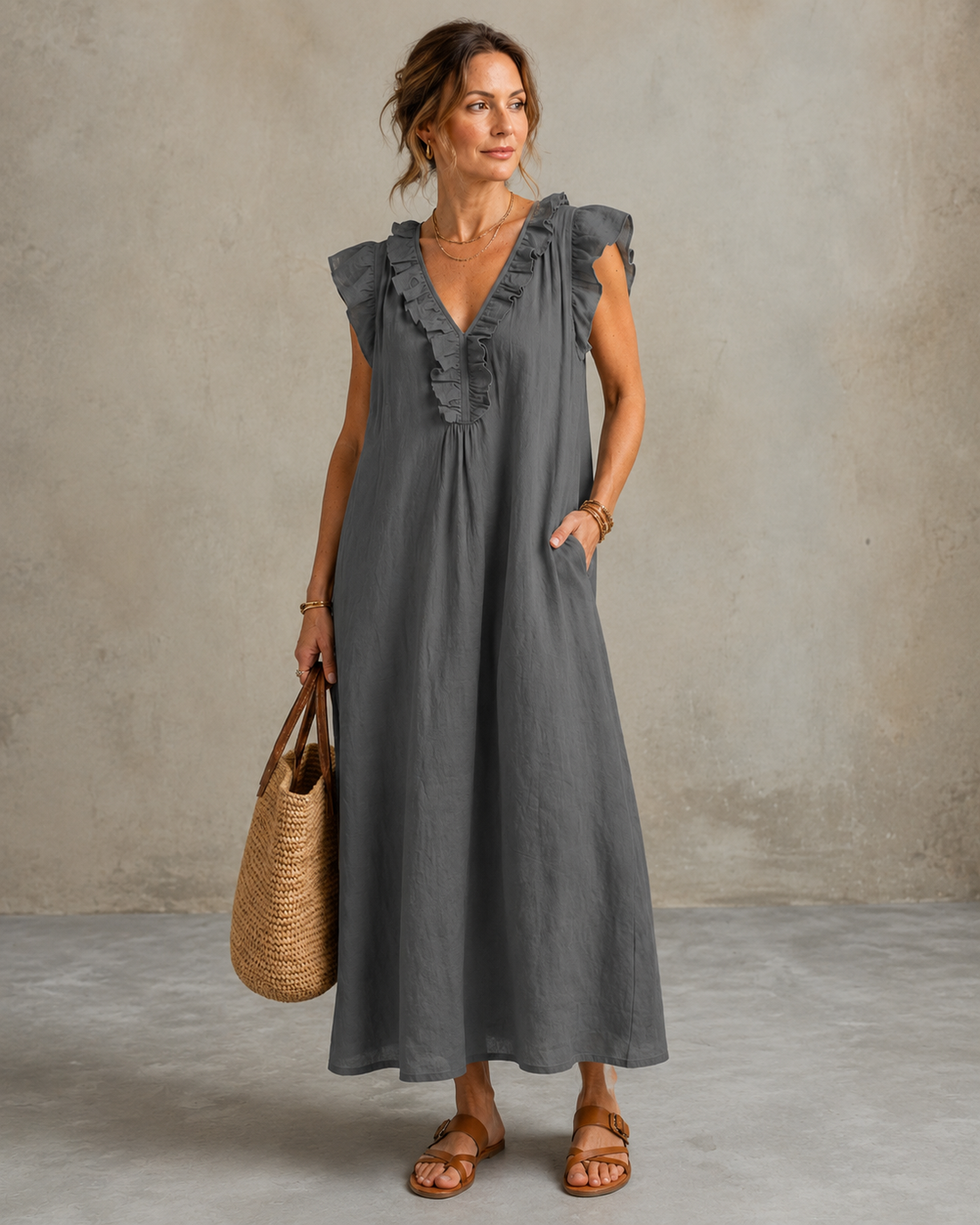 Renata™ | Elegante Buikcamouflerende Jurk Met Ruches