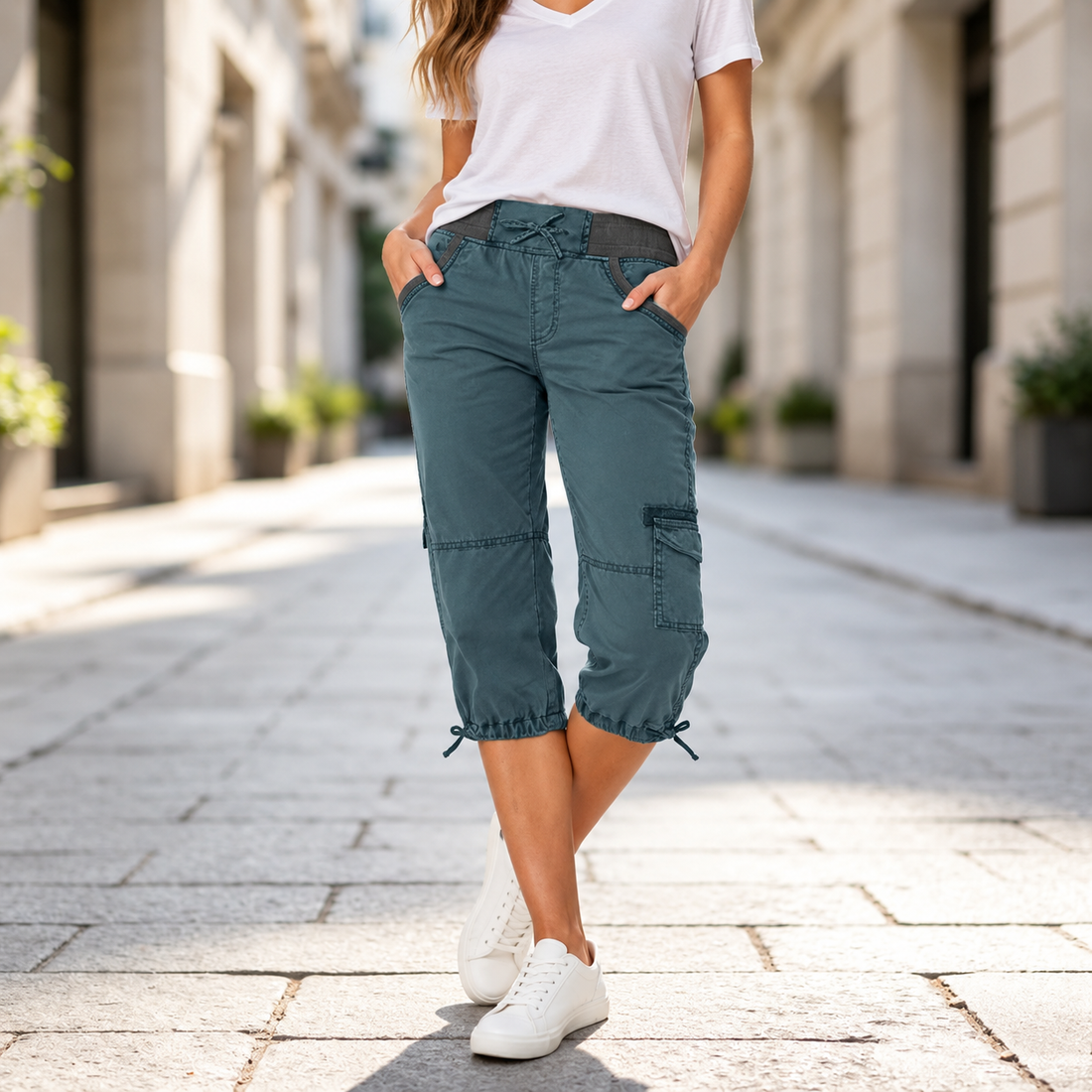 Elise™ | High-Waist Cargo Capri Broek Met Zakken