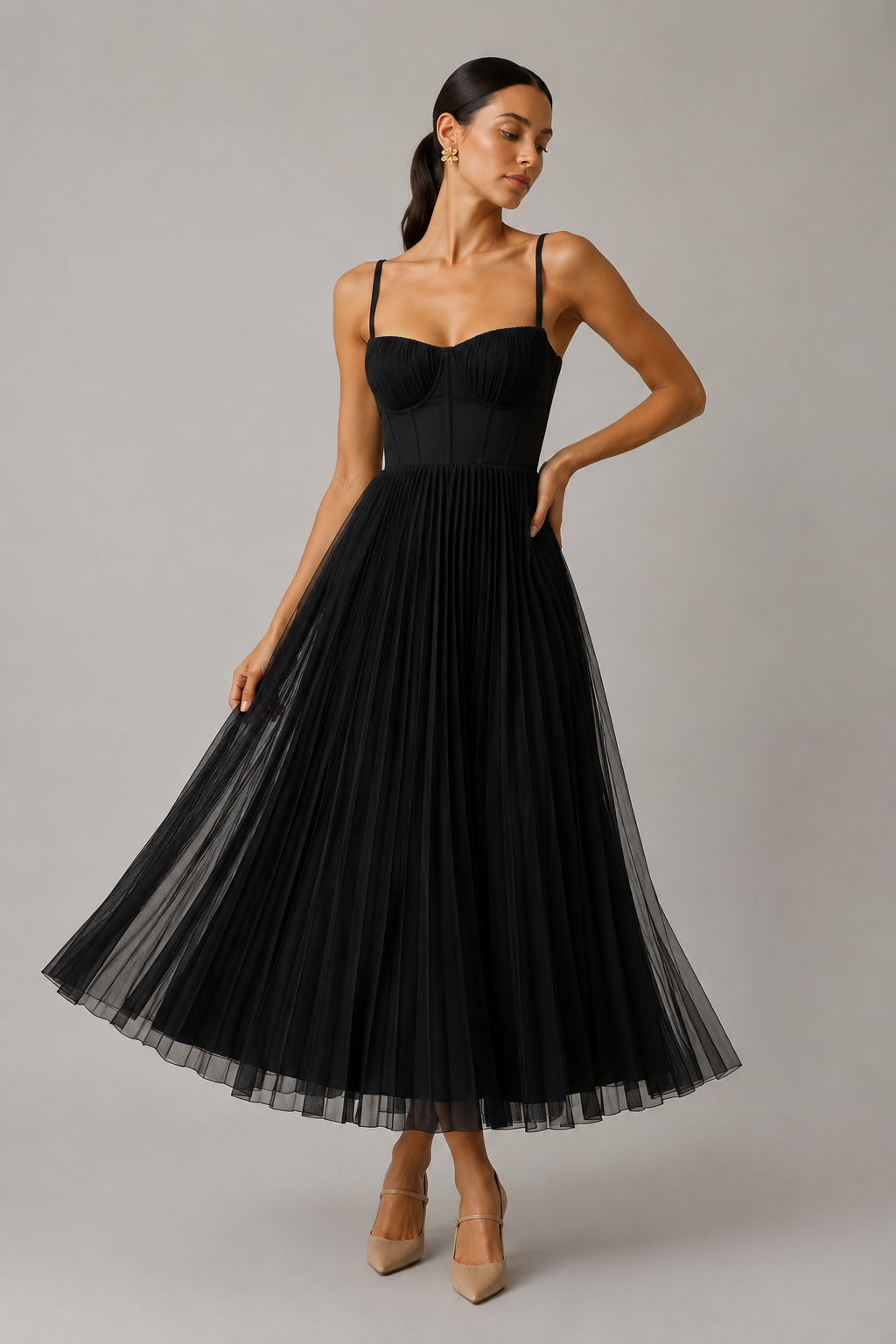 Lisette™ | Elegante Buikbedekkende Geplooide Maxi Jurk