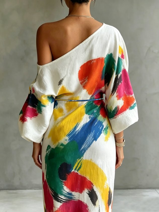 Daniella | Soepelvallende Abstracte Maxi Jurk