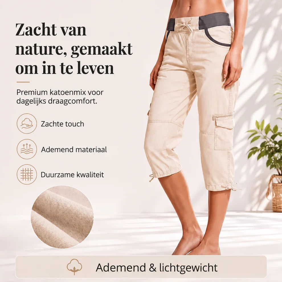 Elise™ | High-Waist Cargo Capri Broek Met Zakken