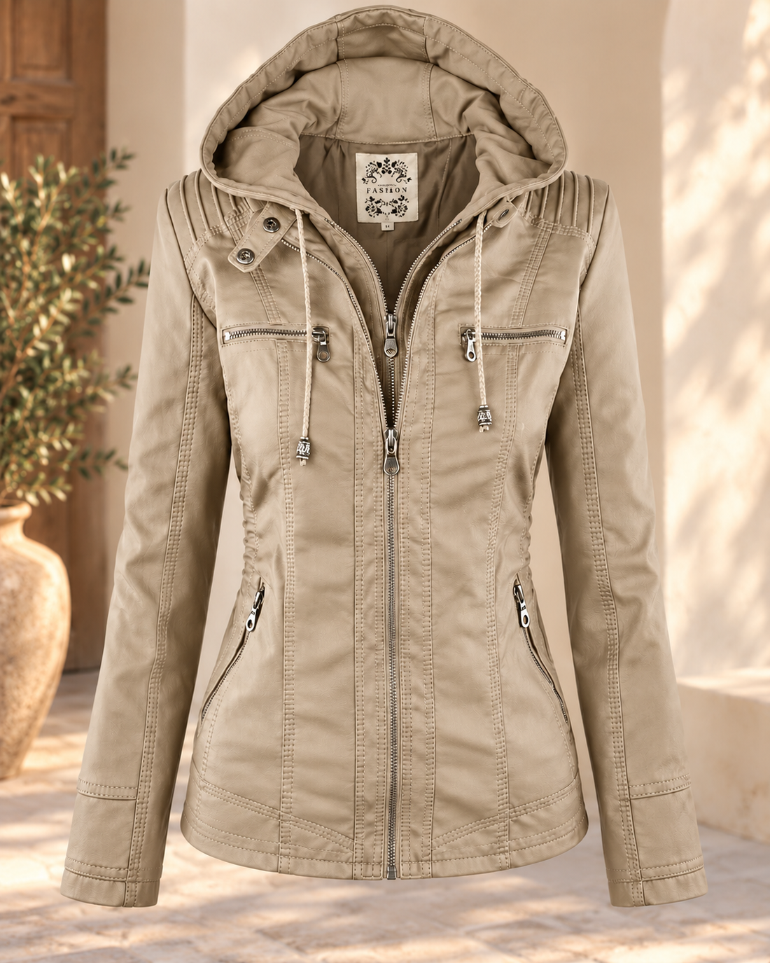 Noëlle | Elegante Lerenlook Jas met Capuchon