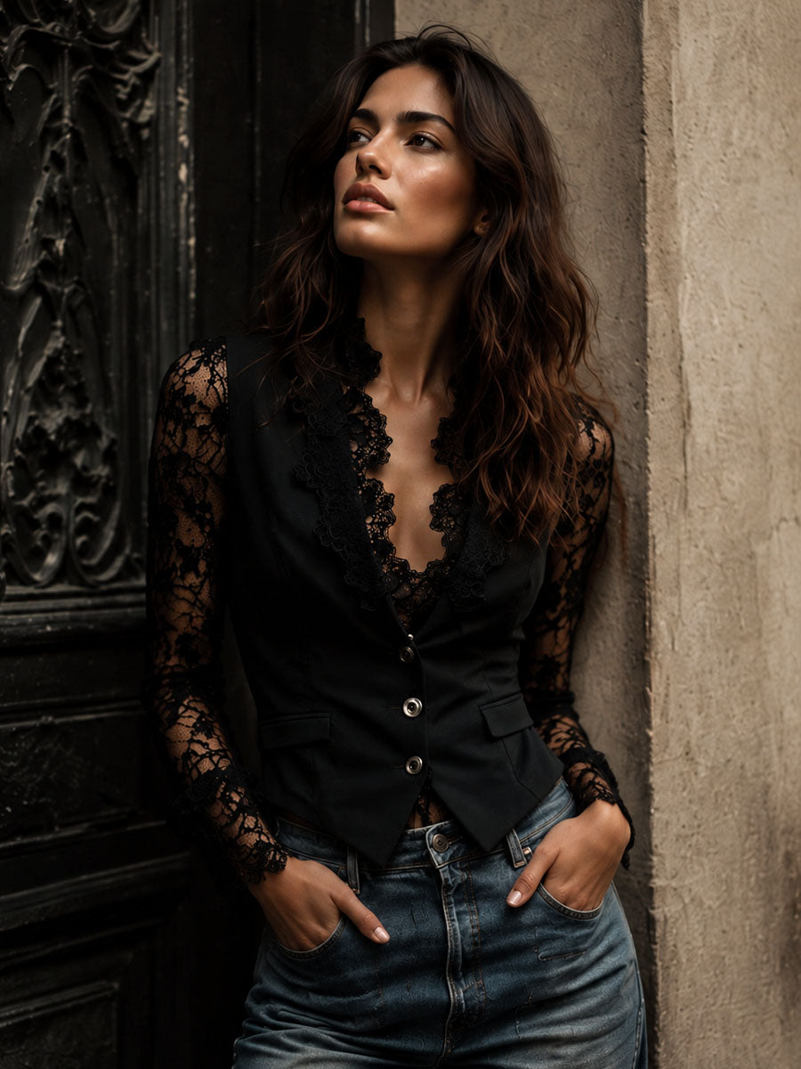 Marga | Elegante Blazer met Kanten Mouwen