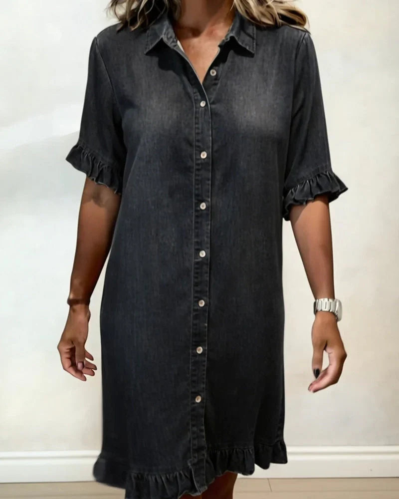 Linae | Casual Knoop Denim Look Jurk