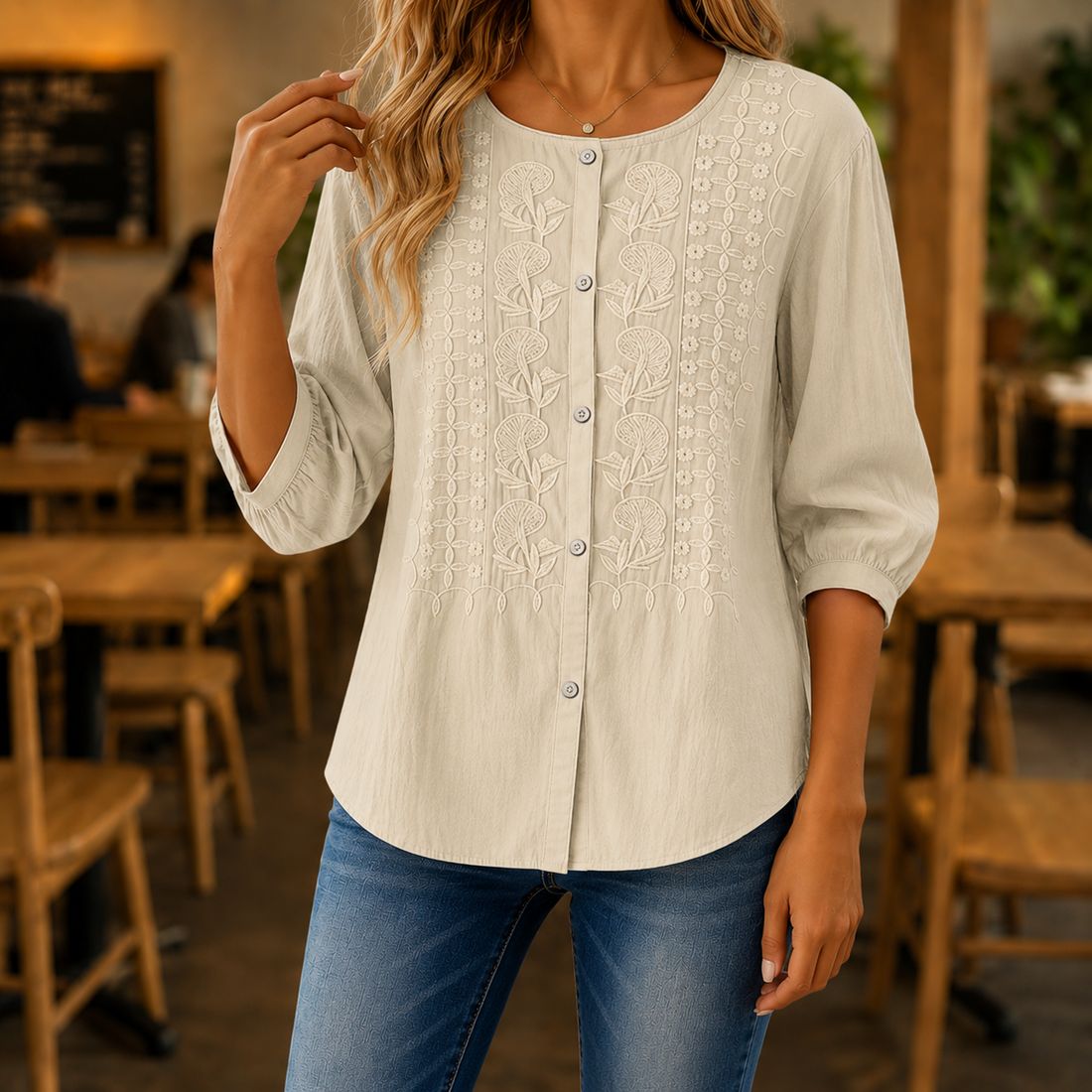 Amelie™ | Elegante Geborduurde Blouse