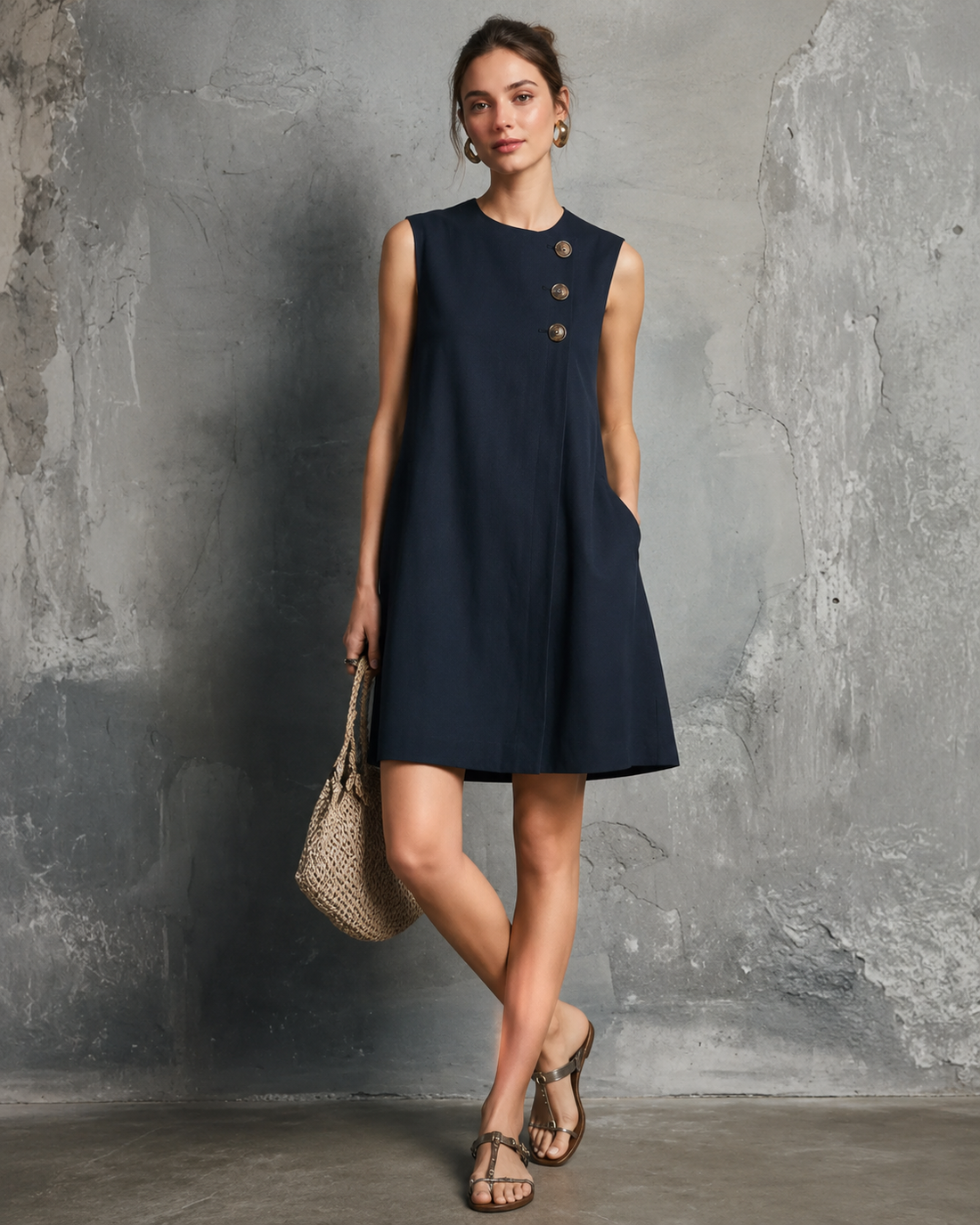 Isaline | Elegante Jurk Met Isometrische Knopen