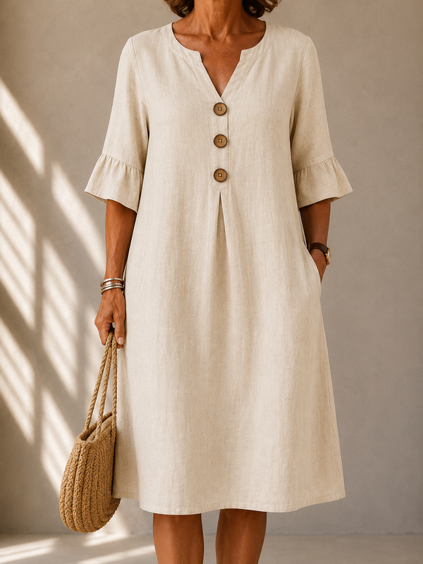 Corinne™ | Buikbedekkende Midi Jurk Met Knopen