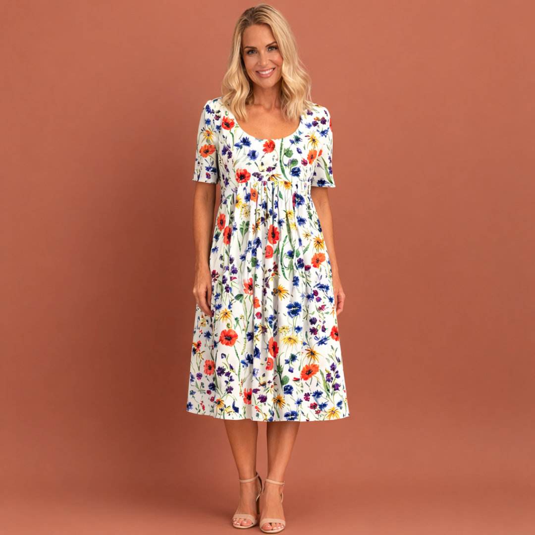 Lara | Elegante Bloemen Midi Jurk