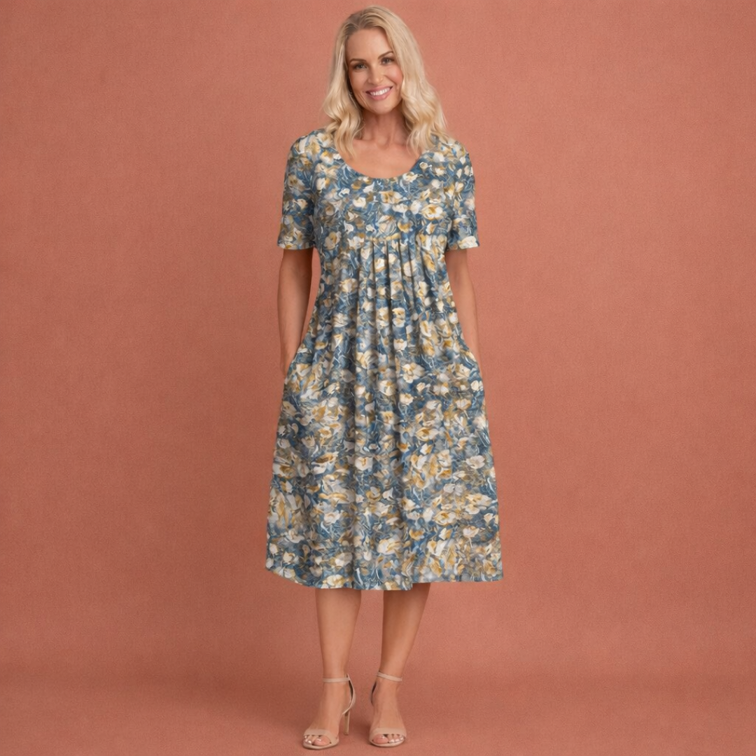 Lara | Elegante Bloemen Midi Jurk