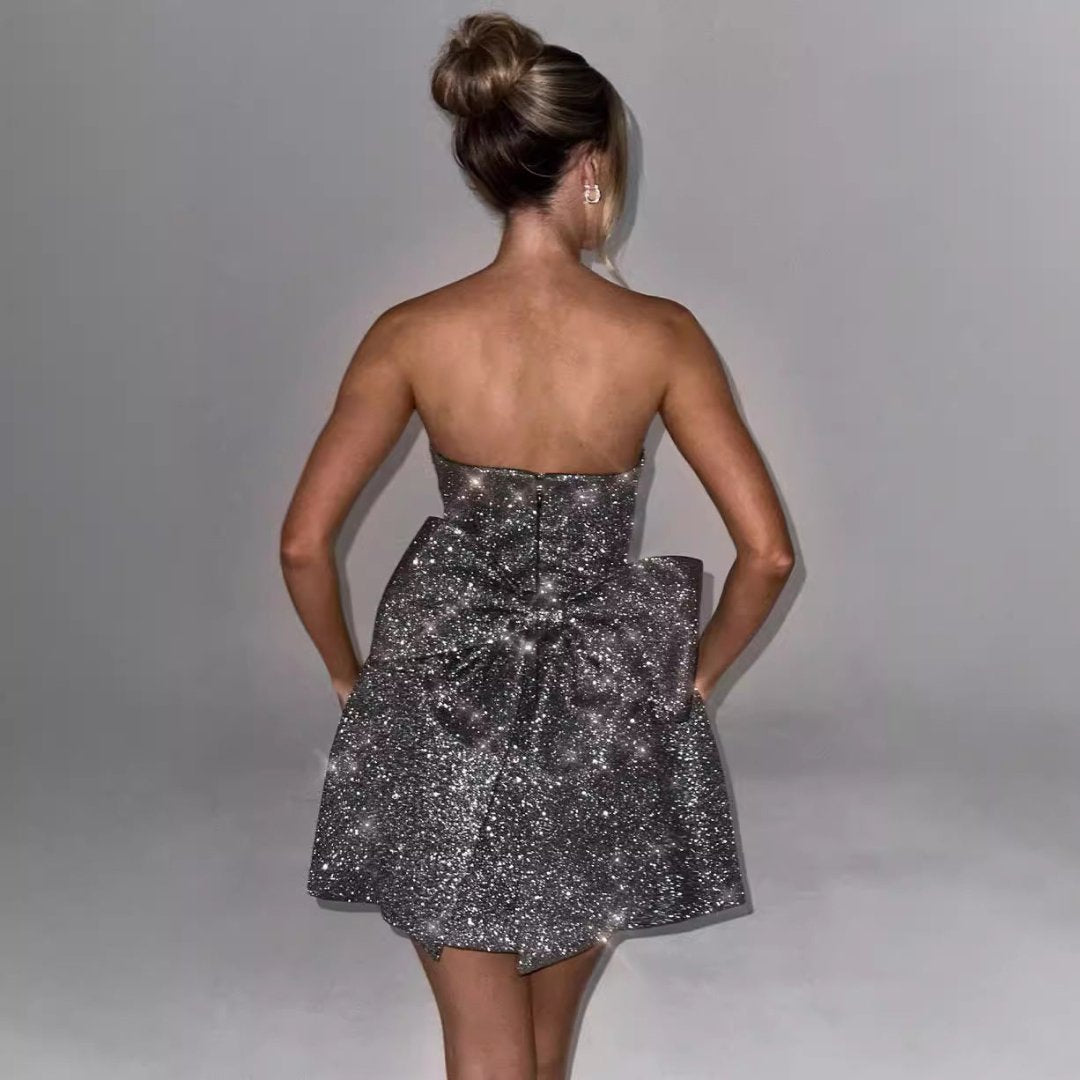 Sibilla™ | Sprankelende glitter mini-jurk met strik