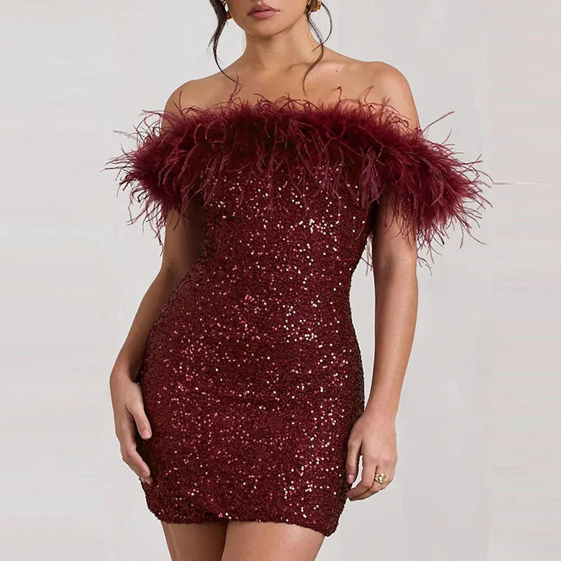 Rinna™ | Stijlvolle off-shoulder glitter jurk