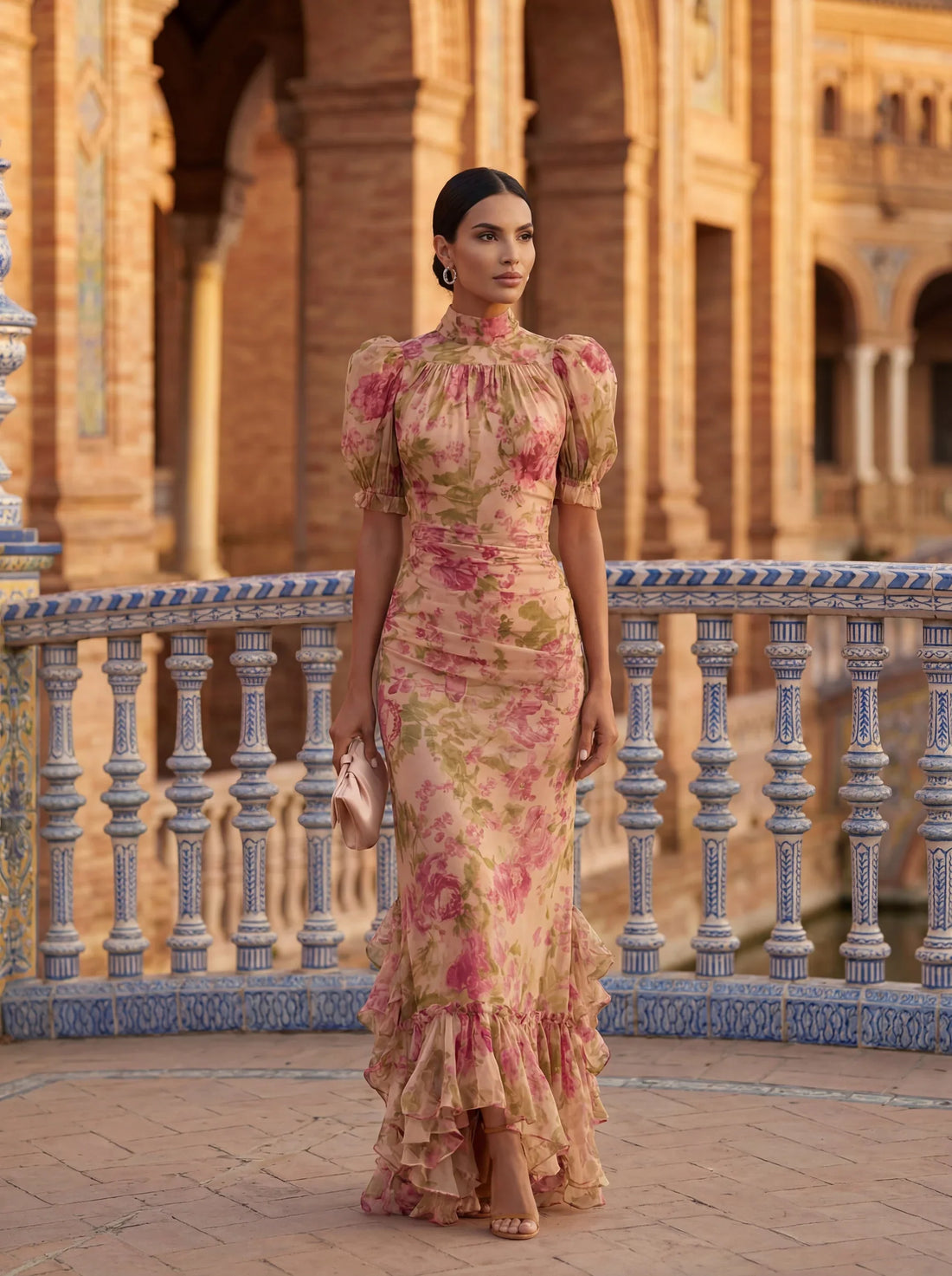 Elira | Elegante Bloemen Ruffle Maxi Jurk