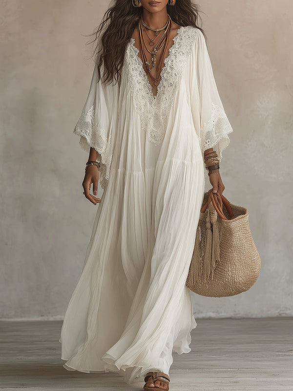 Liora | Buikcamouflerende Bohemian Jurk Met Kant