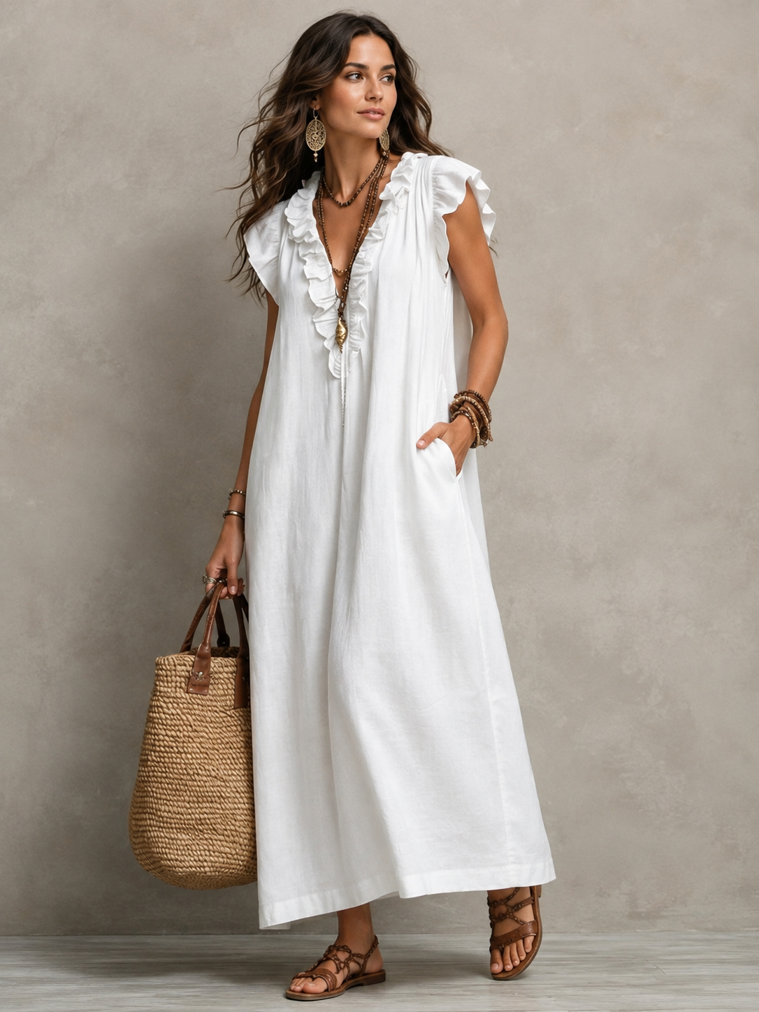 Elva | Elegante Buikbedekkende Maxi Jurk Met V-Hals