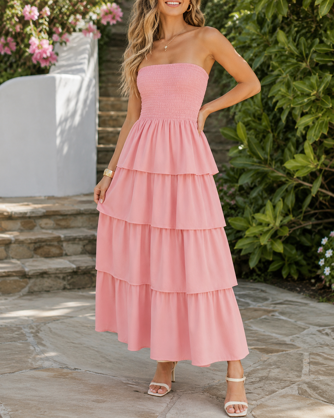 Zyra™ | Buikcamouflerende Strapless Maxi Jurk Met Laagjes
