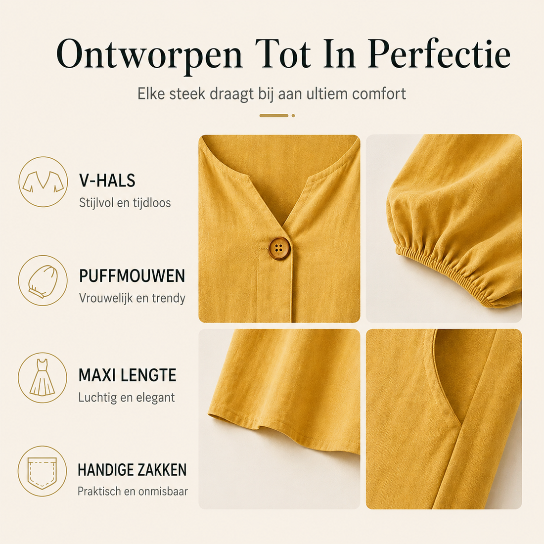 Astrid™ | Buikbedekkende Maxi Jurk Met V-Hals En Zakken