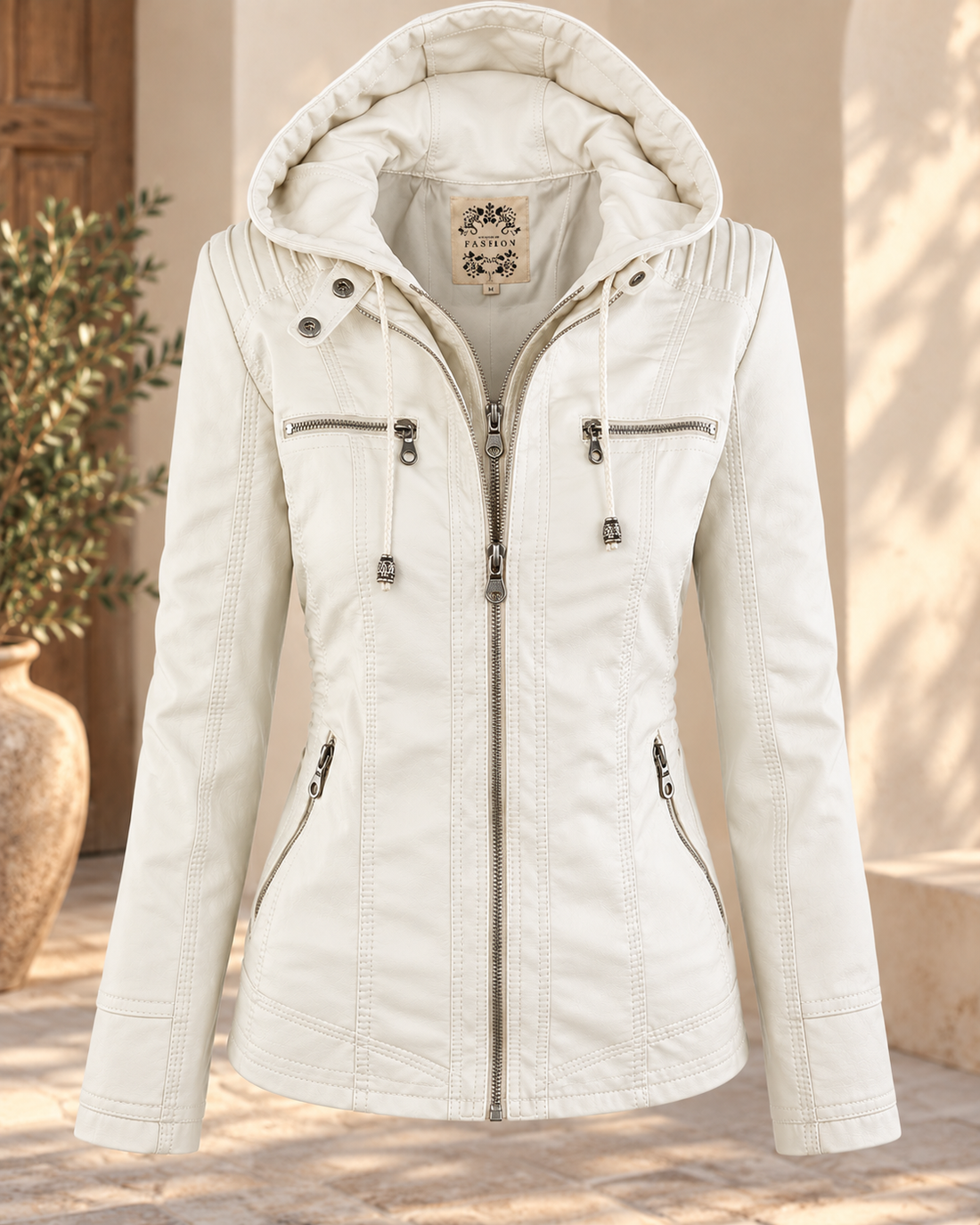 Noëlle | Elegante Lerenlook Jas met Capuchon