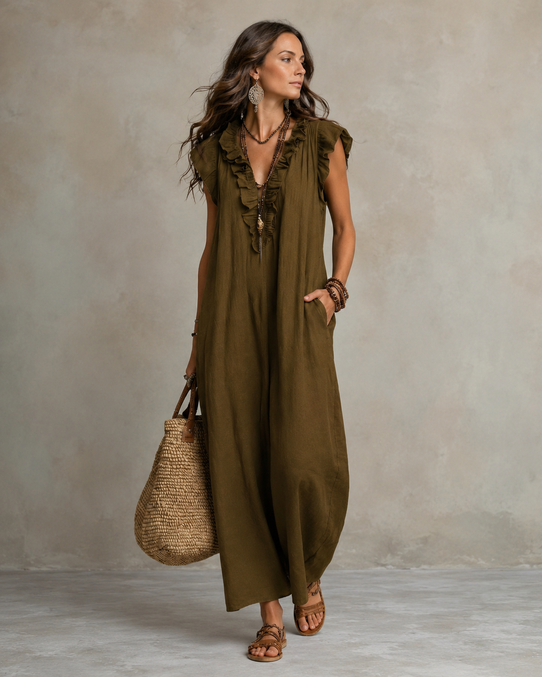 Renata™ | Elegante Buikcamouflerende Jurk Met Ruches