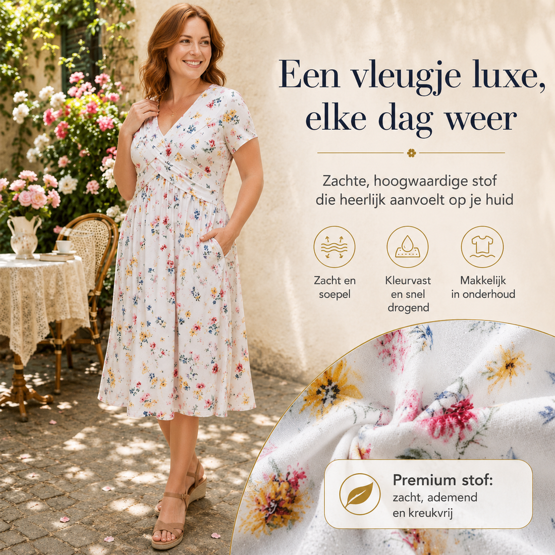 Marloes™ | Gebloemde Buikcamouflerende Midi Jurk Met V-Hals