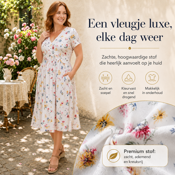 Marloes™ | Gebloemde Buikcamouflerende Midi Jurk Met V-Hals