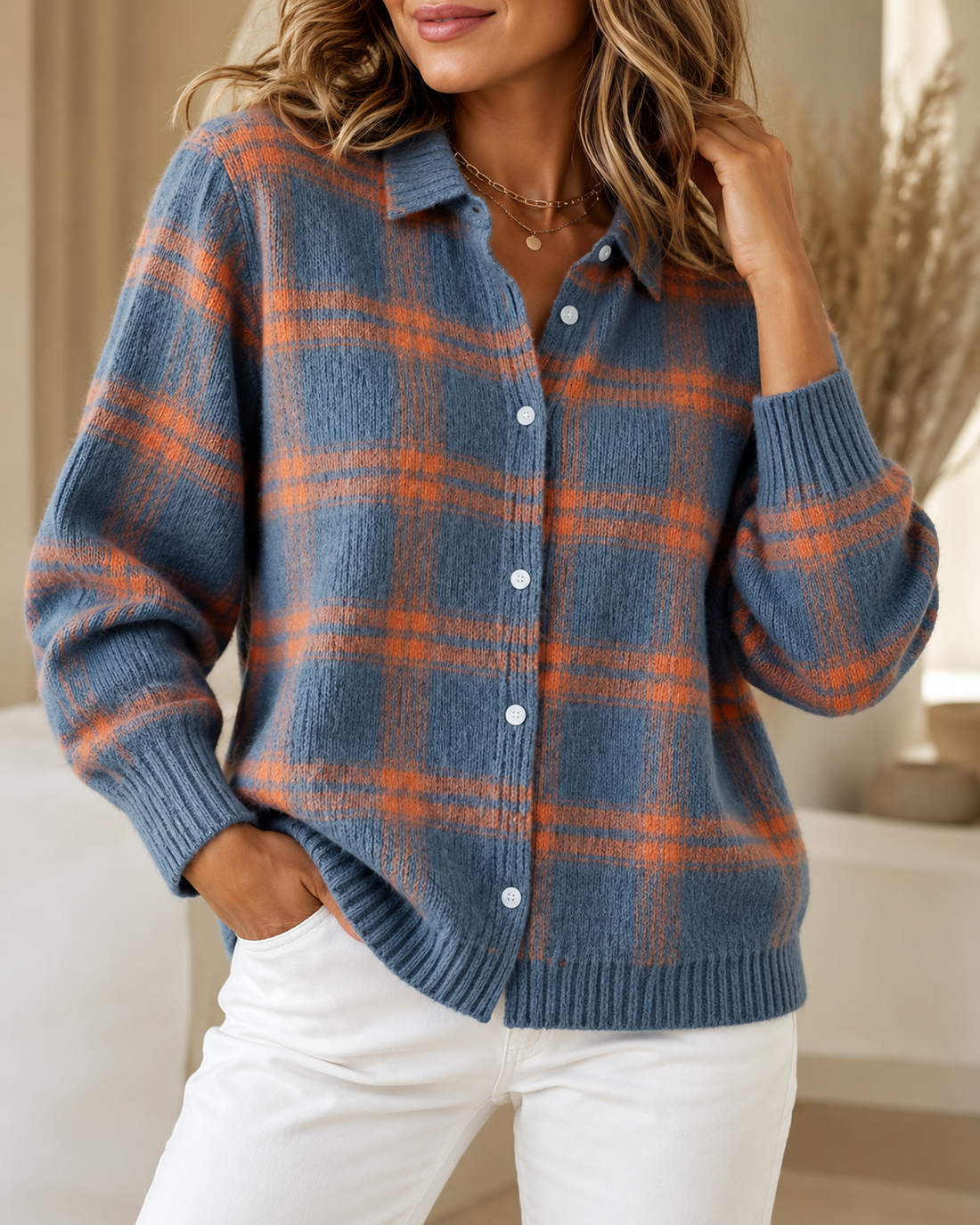 Vallerie™ | Comfortabel Geruit Gebreid Vest
