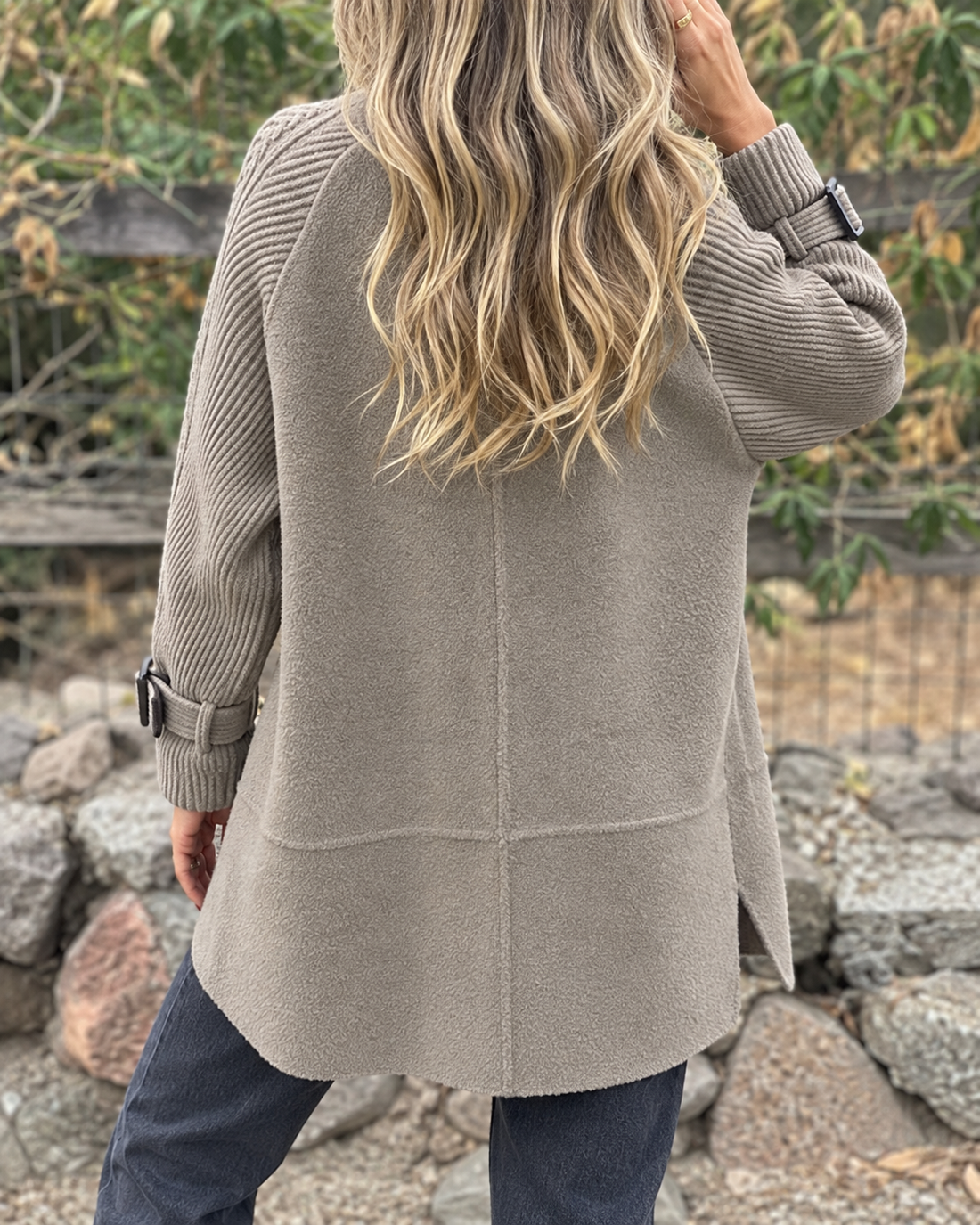 Hiley™ | Elegante Double-Breasted Jas met Gebreide Mouwen