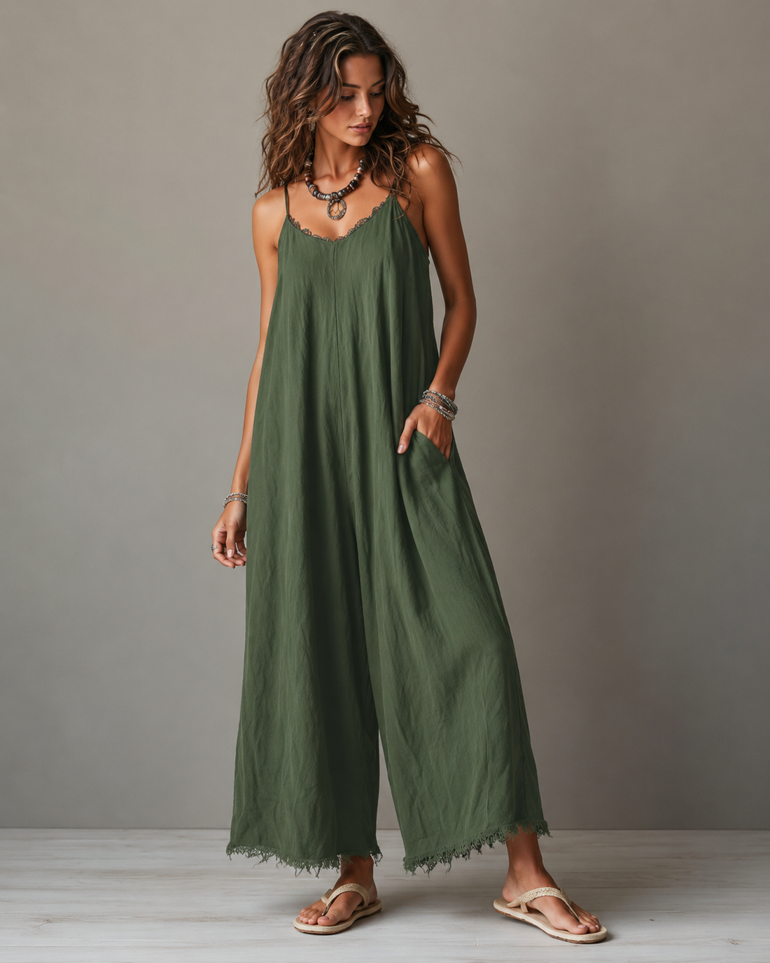 Renée | Relaxte Linnen Jumpsuit Met Zakken