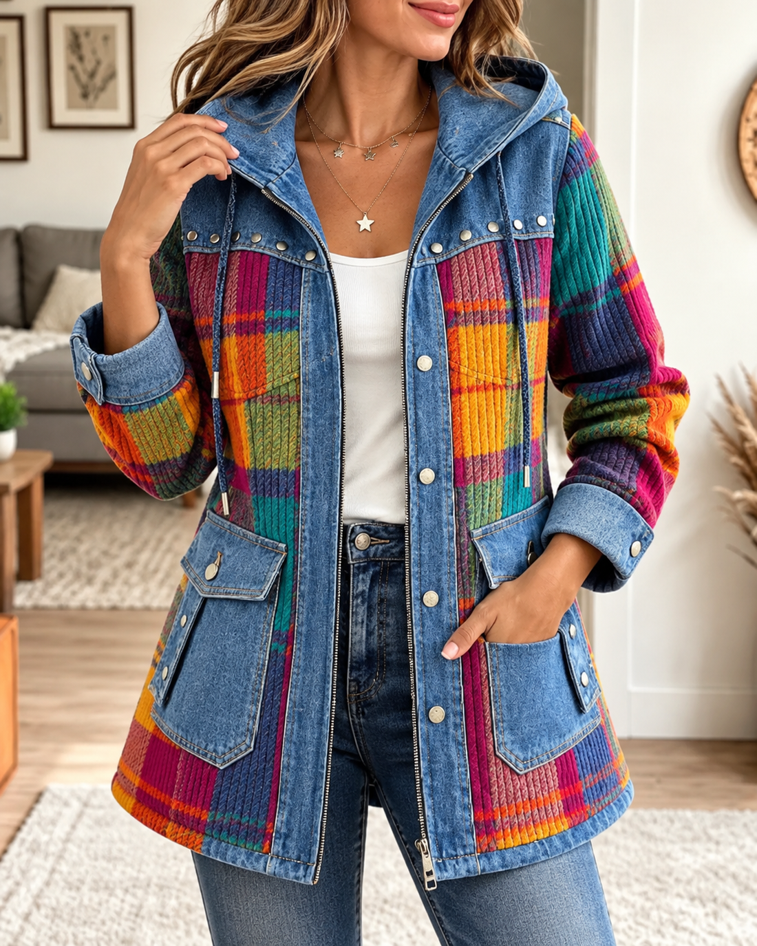 Demi™ | Comfortabele Patchwork Jas met Capuchon