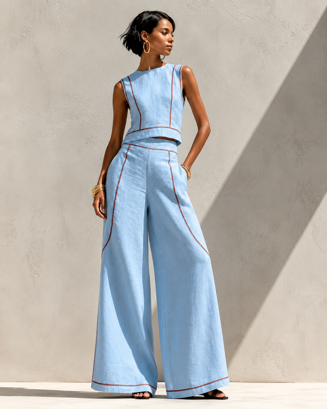 Bianca | Elegante Witte Co-ord Set Met Wijde Pijpen