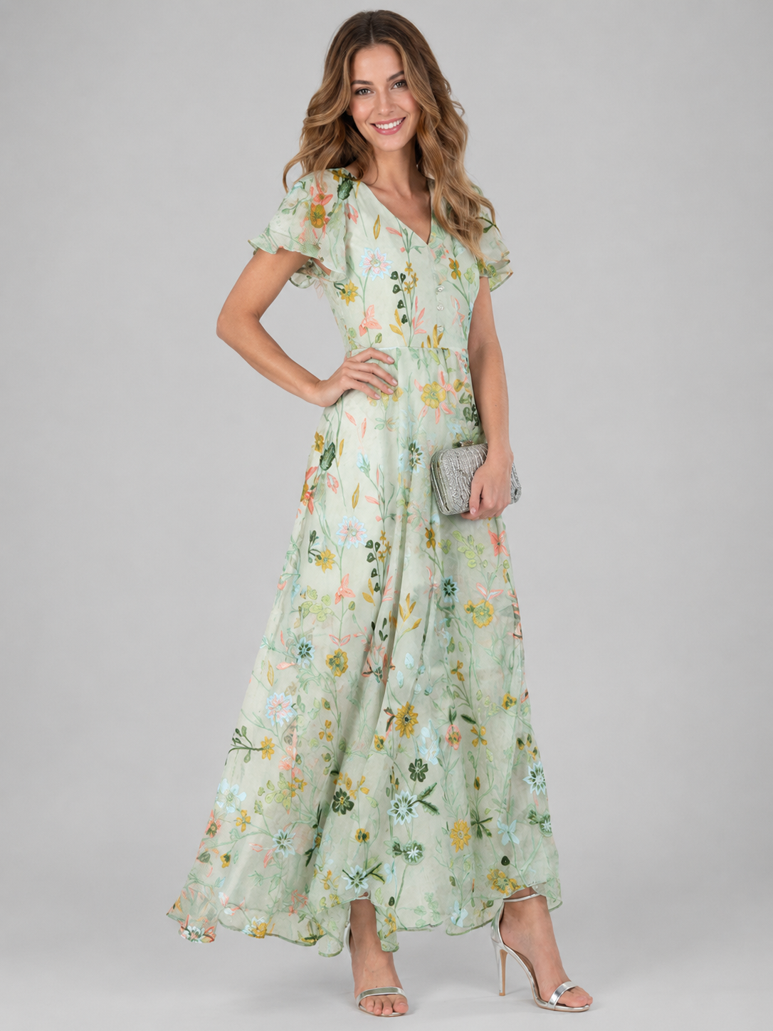 Florine | Buikcamouflerende Bloemen Maxi Jurk