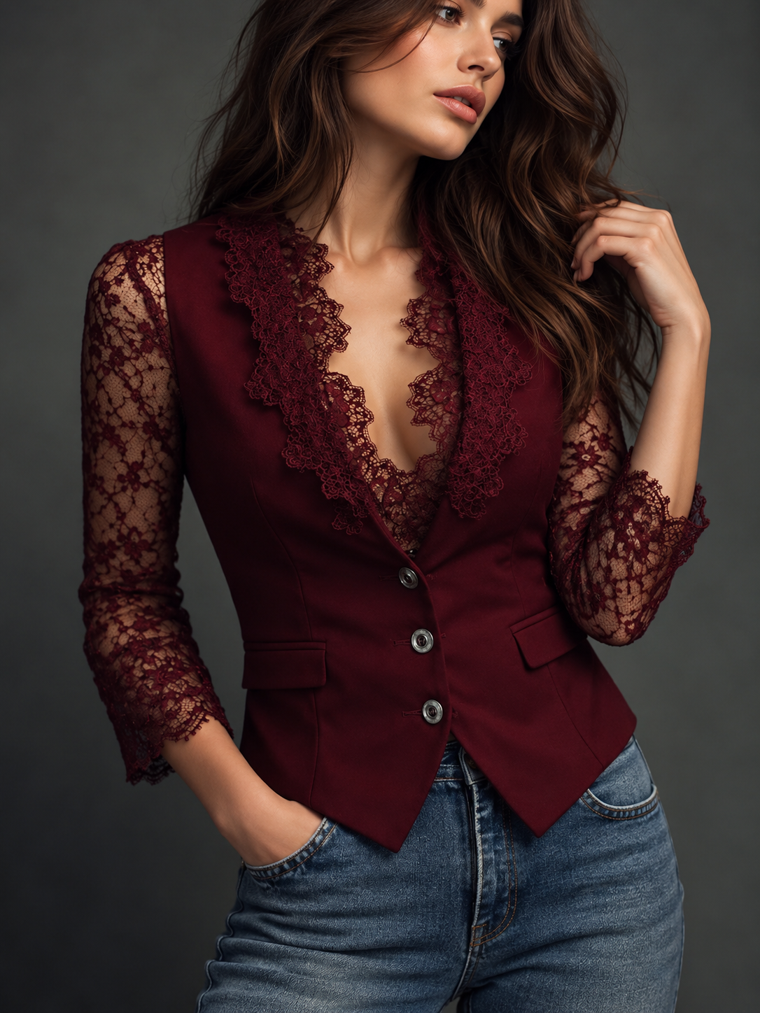 Marga | Elegante Blazer met Kanten Mouwen