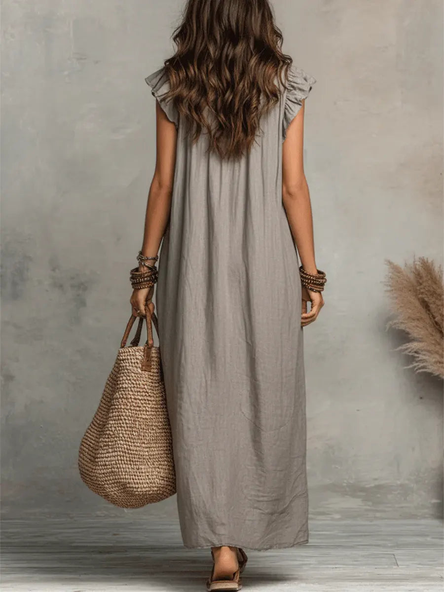 Elva | Elegante Buikbedekkende Maxi Jurk Met V-Hals