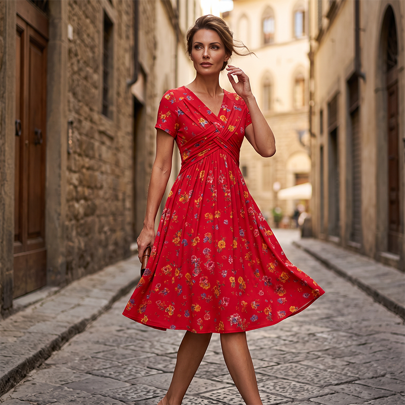 Marloes™ | Gebloemde Buikcamouflerende Midi Jurk Met V-Hals