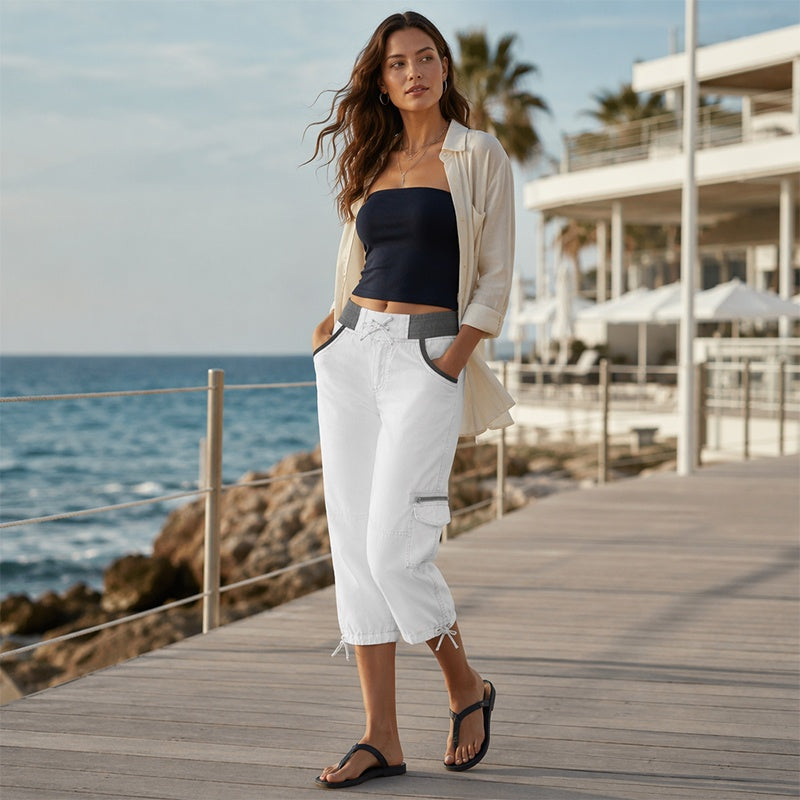 Elise™ | High-Waist Cargo Capri Broek Met Zakken